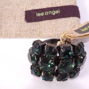 Lee Angel Emerald Crystal Three Row Cocktail Ring Sz 6 NWT 145